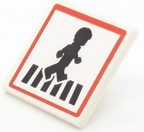 Lego Road Sign 2 x 2 Square with Open O Clip with Crosswalk with Minifigure and Red Border Pattern (Sticker) - Set 40347