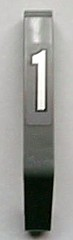 Lego Technic, Liftarm, Modified Bent Thick 1 x 9 (6 - 4) with White Number 1 Pattern (Sticker) - Set 8256 / Dark Bluish Gray