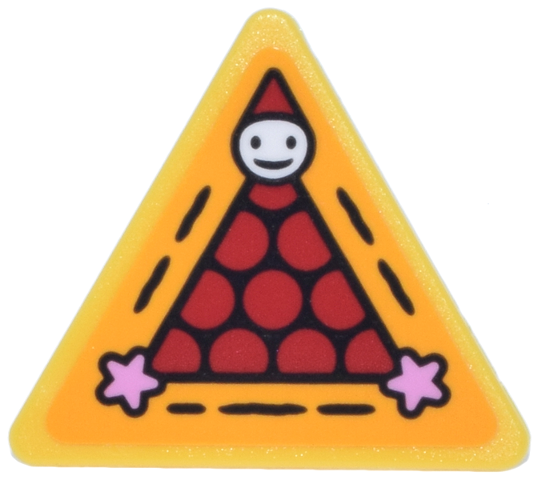 Lego Road Sign 2 x 2 Triangle with Open O Clip with White Smiley Face, Red Circles (Bon-Bons) and Bright Pink Stars Pattern (Sticker) - Set 76457
