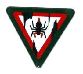 Lego Road Sign 2 x 2 Triangle with Clip with Spider and Dirt Stains Pattern (Sticker) - Set 70604