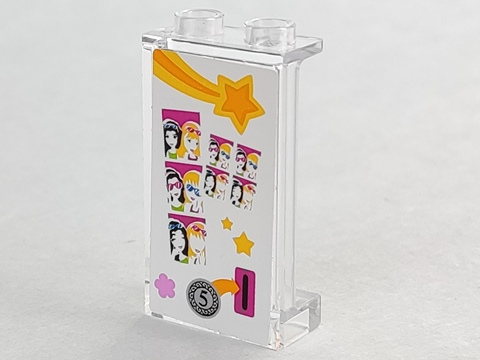 Lego Panel 1 x 2 x 3 with Side Supports - Hollow Studs with Yellow Star, Photo Booth Pictures and Silver Coin '5' Pattern (Sticker) - Set 41058