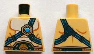 Lego Torso Bare Chest with Body Lines, Dark Blue and Gold Belt and Straps, and Dark Azure Round Jewel (Chi) Pattern / Tan
