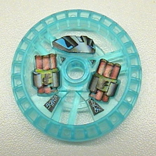 Lego Technic Disc 5 x 5 Notched, Dynamite Print / Trans-Light Blue