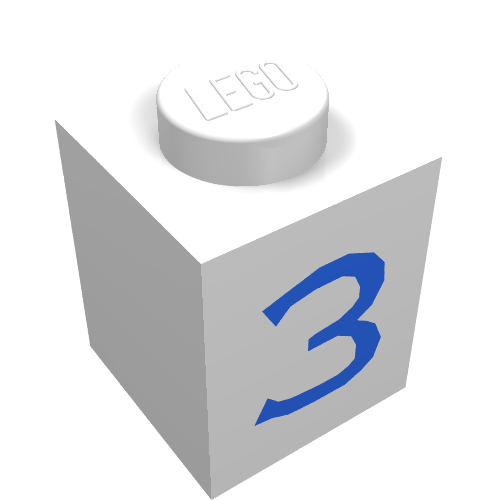 Lego Brick 1 x 1 with Blue '3' Print / White