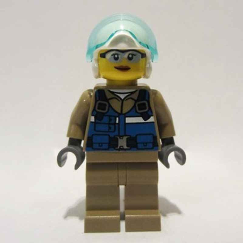 Lego Woman, Helicopter Pilot, Blue Vest over Dark Tan Shirt