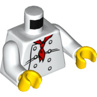 Lego Torso Chef with 8 Buttons, Long Red Neckerchief / 2012 The LEGO Store Overland Park, KS Back Print, White Arms, Yellow Hands / White