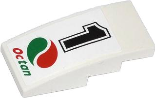 Lego Slope, Curved 4 x 2 with Black Number 1 and Octan Logo Pattern (Sticker) - Set 60053 / White