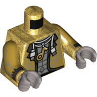 Lego Torso Jacket, USB Cable, Necklace with Music Note Print, Pearl Gold Arms with Cuffs and Circuitry Print, Flat Silver Hands / Pearl Gold