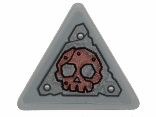 Lego Road Sign 2 x 2 Triangle with Clip with Worn Metal Plate and Skull Pattern (Sticker) - Set 70829 / Light Bluish Gray