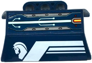 Lego Technic, Panel Engine Block Half / Side Intake with White Stripes, Horse Head and Circuitry Pattern Model Left Side (Stickers) - Set 70312 / Dark Blue