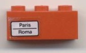 Lego Brick 1 x 3 with 'Paris - Roma' Pattern on Left Side (Sticker) - Set 7745 / Red