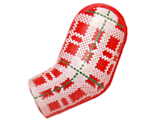 Lego Arm, Left with Plaid Shirt with Green Dotted Lines Pattern / Red