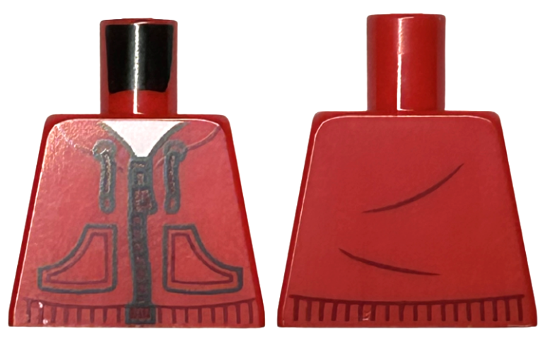 Lego Torso Hoodie with Pockets, Dark Red Zipper and Trim over White Shirt Pattern / Red