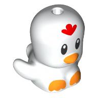 Lego Animal, Bird, Bright Light Orange Beak and Feet, Red Feathers Print / White