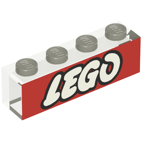 Lego Brick 1 x 4 without Bottom Tubes and LEGO Logo Open "O"/Red Print