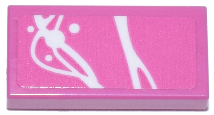 Lego Tile 1 x 2 with White Curved Lines and Dots Pattern (Sticker) - Set 77241 / Dark Pink