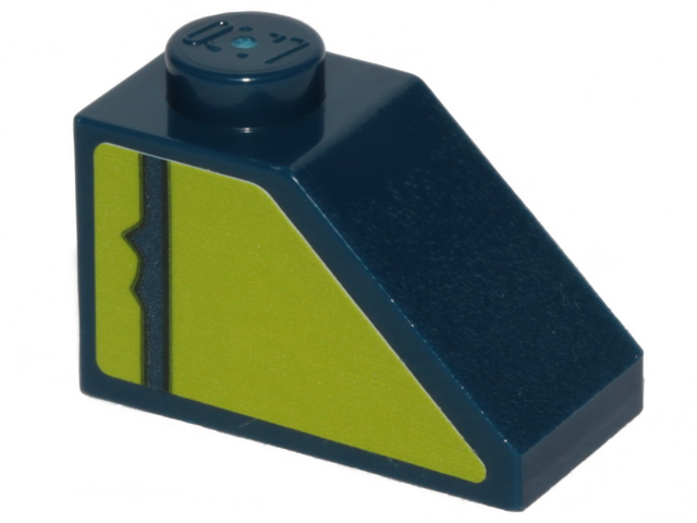 Lego Slope 45 2 x 1 with Dark Blue Stripe on Lime Background Pattern Model Left Side (Sticker) - Set 70839