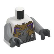 Lego Torso, Dark Bluish Grey/Gold Armor Plating, Dark Purple Accents Print, Light Bluish Gray Arms, Dark Bluish Gray Hands / White