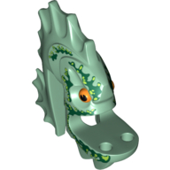 Lego Minifig Head Special, Barracuda with Dark Green and Line Scales Print / Sand Green