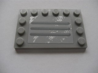 Lego Tile, Modified 4 x 6 with Studs on Edges with Steel Plate with Scratches Type B Pattern (Sticker) - Set 8273 / Light Bluish Gray
