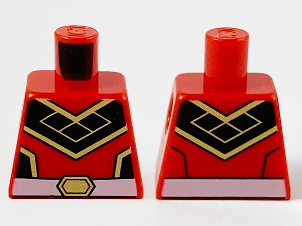 Lego Torso Black Chevron with Gold Trim and White Belt Pattern / Red