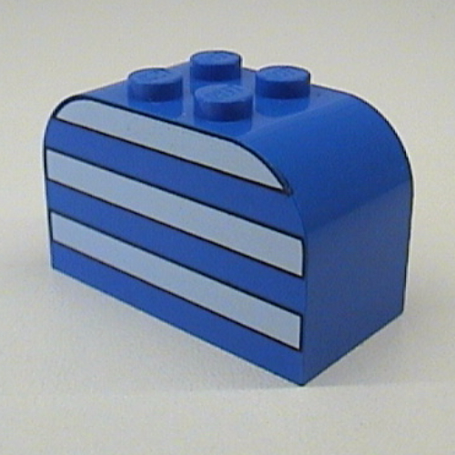 Lego Brick Curved 2 x 4 x 2 Double with White Stripes Print / Blue