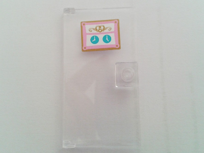 Lego Door 1 x 4 x 6 with Stud Handle with 2 Clocks and Pretzel Pattern (Sticker) - Set 41006 / Trans-Clear