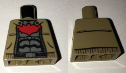Lego Torso Batman Jacket over Dark Gray Armor, Red Large Bat Logo Pattern / Dark Tan