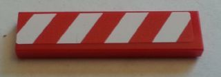 Lego Tile 1 x 4 with Red and White Danger Stripes Thick Pattern Model Left Side (Sticker) - Set 7747 / Red