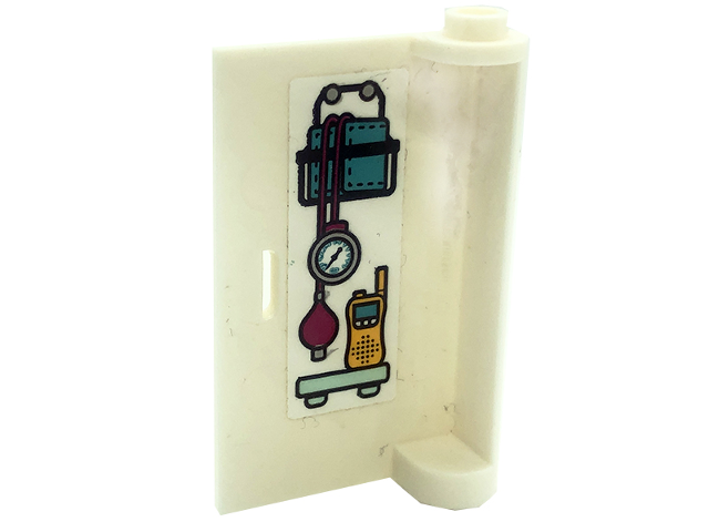 Lego Door 1 x 3 x 4 Left - Open Between Top and Bottom Hinge with Sphygmomanometer (Blood Pressure Cuff with Gauge) and Radio Pattern on Inside (Sticker) - Set 41318
