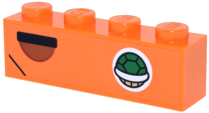 Lego Brick 1 x 4 with Green, Tan and White Turtle Shell and Black and Dark Orange Half Circle Door Handle Pattern Model Right Side (Sticker) - Set 72044