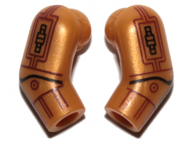 Lego Arm, (Matching Left and Right) Pair with SW C-3PO Reddish Brown and Black Lines and Shapes Pattern / Pearl Gold