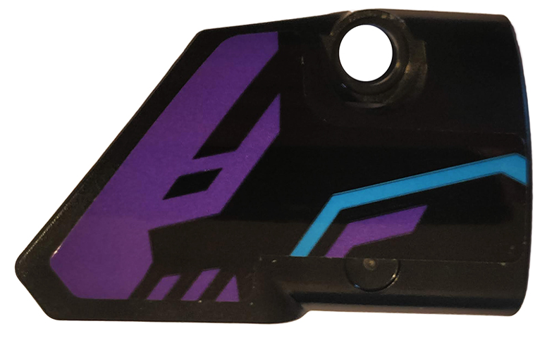Lego Technic, Panel Fairing # 2 Small Smooth Short, Side B with Dark Purple and Medium Azure Pattern (Sticker) - Set 70642 / Black