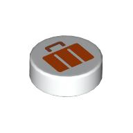 Lego Tile Round 1 x 1 with Reddish Orange Suitcase Print / White