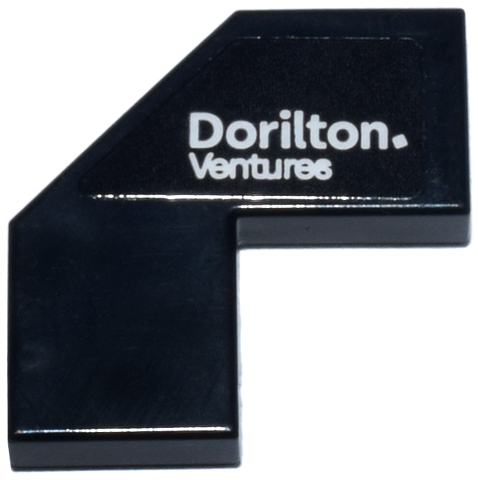 Lego Tile, Modified Facet 2 x 2 with White 'Dorilton Ventures' Pattern Model Left Side (Sticker) - Set 77249