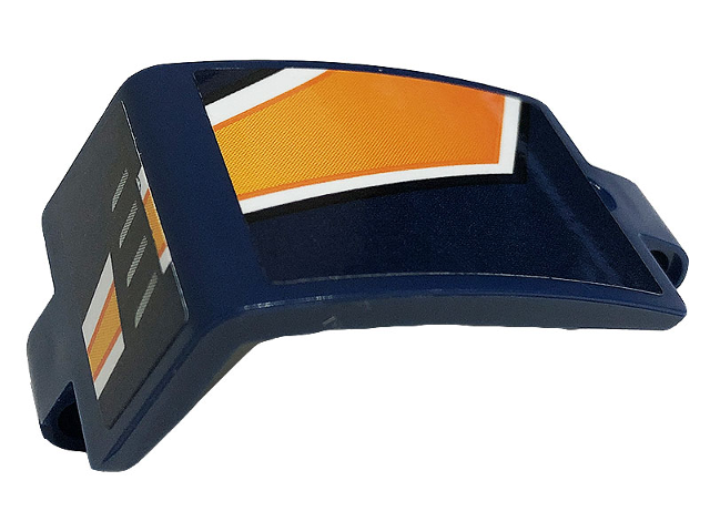Lego Technic, Panel Curved 3 x 5 x 3 with Black Air Vent, Orange and White Stripes Pattern Model Left Side (Stickers) - Set 42112 / Dark Blue