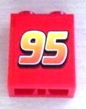 Lego Brick 1 x 2 x 2 with Inside Axle Holder with '95' Pattern (Sticker) - Set 8486 / Red
