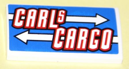 Lego Slope, Curved 2 x 4 x 2/3 with Bottom Tubes with 'CARLS CARGO' and White Arrows Pattern (Sticker) - Set 8198 / White