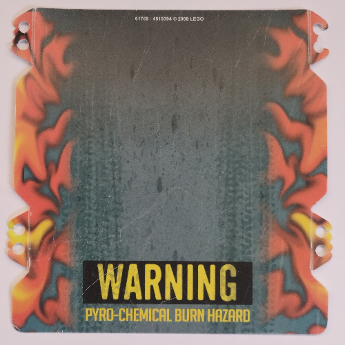 Lego Ramp Cover, with Flames and 'WARNING PYRO-CHEMICAL BURN HAZARD' Print / [No Color/Any Color]