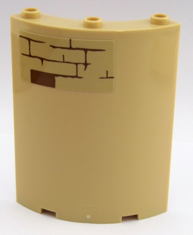 Lego Cylinder Quarter 4 x 4 x 6 with Reddish Brown Brick Wall Pattern on Upper Left Type 2 (Sticker) - Set 75954