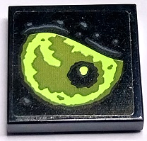 Lego Tile 2 x 2 with Olive Green and Yellowish Green Eye with Black Pupil Pattern Model Right Side (Sticker) - Set 70435