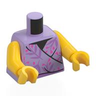 Lego Torso, Tunic/Dress, Medium Lavender Leaves, Bright Pink Flowers Print, Yellow Arms and Hands / Lavender