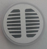 Lego Tile, Round 2 x 2 with Bottom Stud Holder with Black Grille on Silver Background Pattern (Sticker) - Set 70134 / Light Bluish Gray