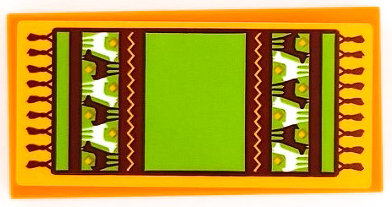Lego Tile 2 x 4 with Lime and Reddish Brown Rug with Alpacas and Fringe Pattern (Sticker) - Set 41432 / Orange