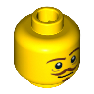 Lego Minifig Head William Shakespeare, Male, Brown Eyebrows, Goatee and Moustache Print / Yellow