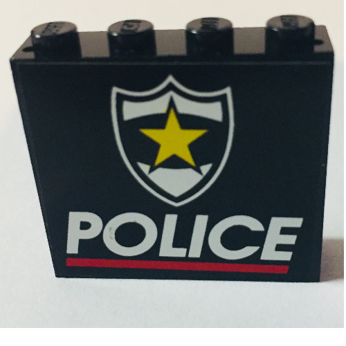 Lego Panel 1 x 4 x 3 with Police Red Line and Yellow Star Badge Print / Black