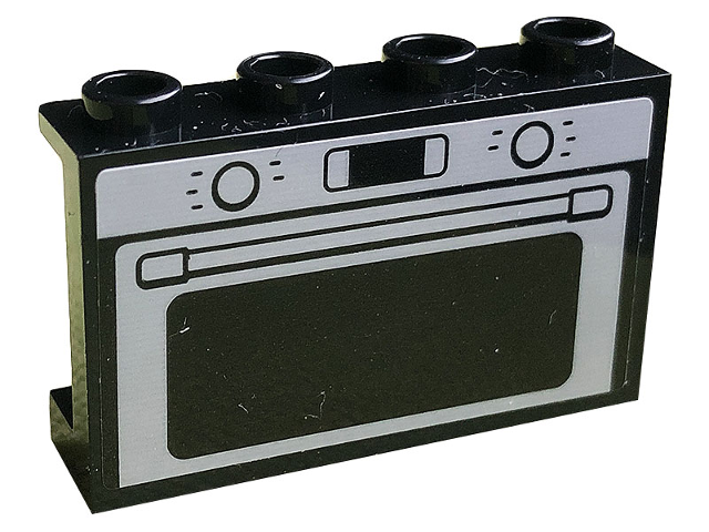 Lego Panel 1 x 4 x 2 with Side Supports - Hollow Studs with Light Bluish Gray Oven Door Pattern (Sticker) - Set 10291 / Black