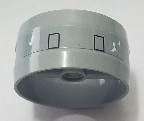 Lego Cylinder 4 x 4 x 1 2/3 with Pin Holes and Center Bar with 2 Black Rectangles and White Peeling Paint Pattern (Sticker) - Set 75218 / Light Bluish Gray
