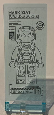 Lego Flag 7 x 3 with Bar Handle with Digital Display Screen with Dark Bluish Gray Iron Man Suit Design and 'MARK XLVI F.R.I.D.A.Y. O.S' and 'UPDATING..' Pattern (Sticker) - Set 76315