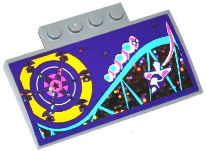 Lego Slope, Curved 5 x 8 x 2/3 with 4 Studs with Ferris Wheel, Roller Coaster and Space Rocket Pattern (Sticker) / Light Bluish Gray